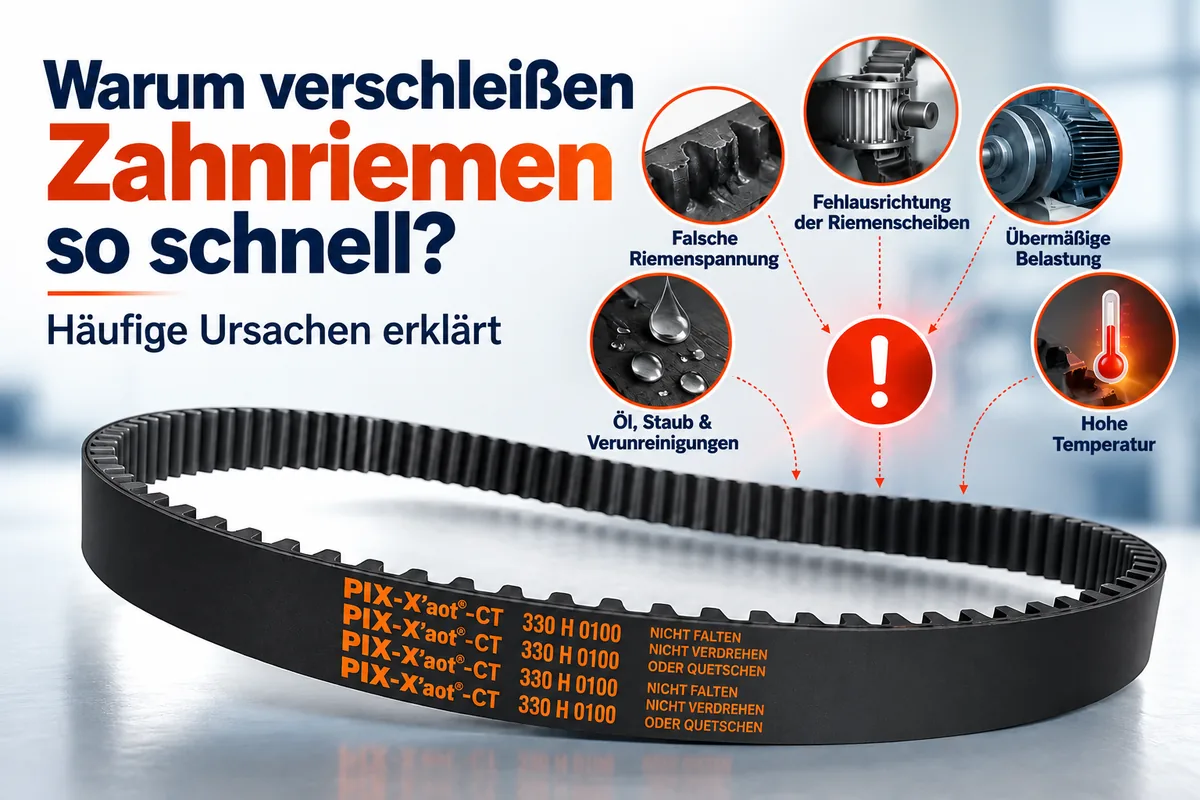 Warum verschleißen Zahnriemen schnell? Zu den häufigen Ursachen zählen eine fehlerhafte Ausrichtung, eine falsche Spannung sowie eine übermäßige Belastung.